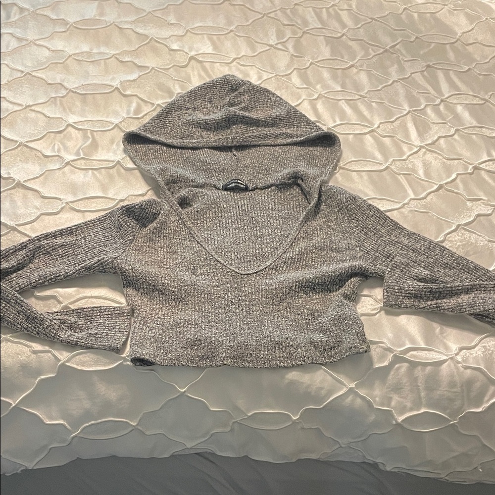 Fashion Nova Gray Hooded Cropped Turtleneck Sweater